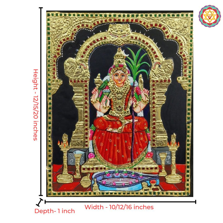 Tanjore painting of Tripura Sundari with 22 carat gold foil.