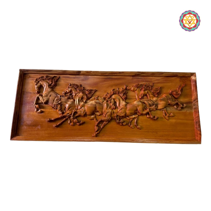 Positive and Auspicious Seven Horses Wall Hanging in Teak Wood