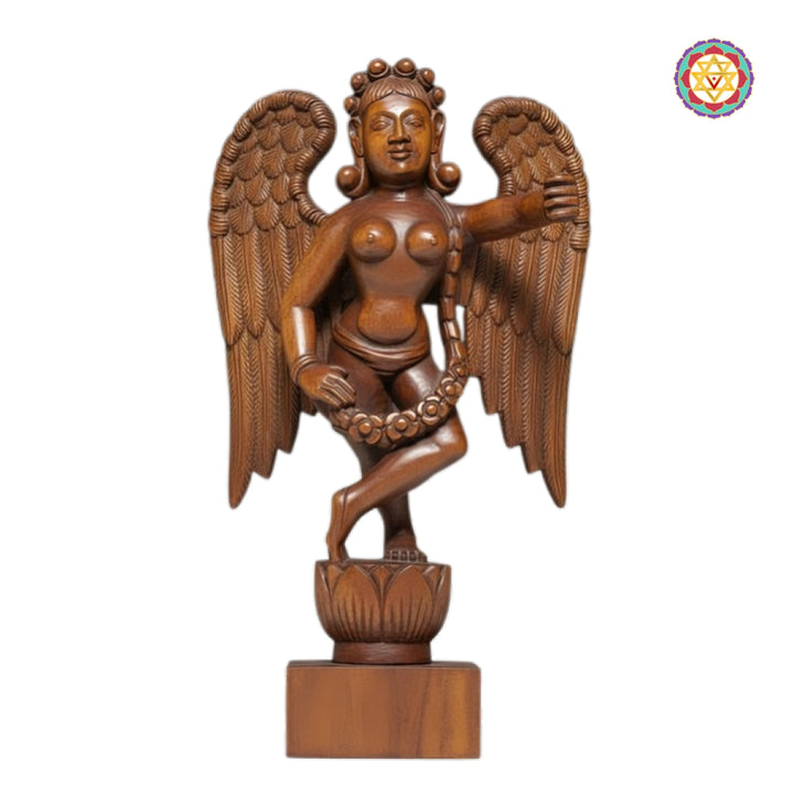 Close-up detailing of Gandharva celestial angel carving with traditional artistry