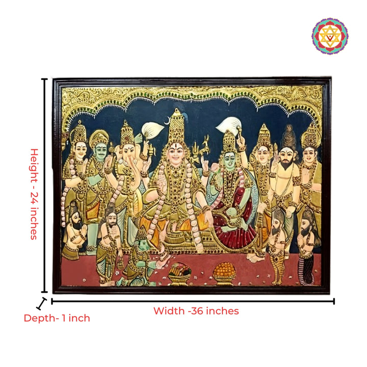 Handcrafted Tanjore Painting Shiva Darbar Gold Foil