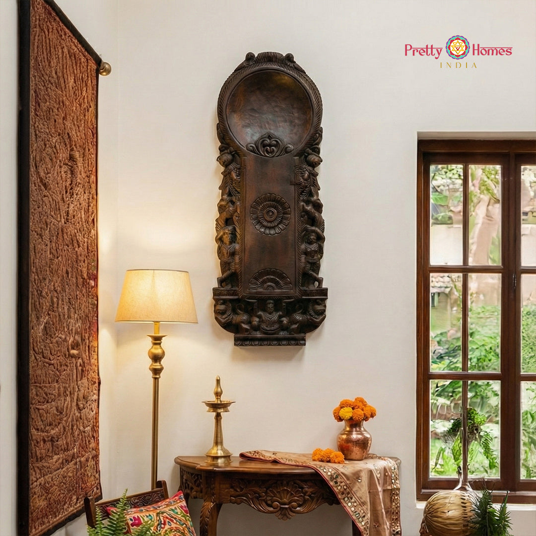 Traditional Chettinad wood carved panel showcasing Indian heritage craftsmanship