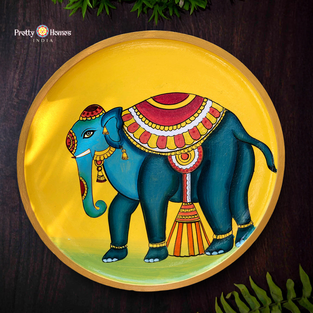 Majestic royal elephant Pichwai wall plate with classic detailing for premium Indian decor styling