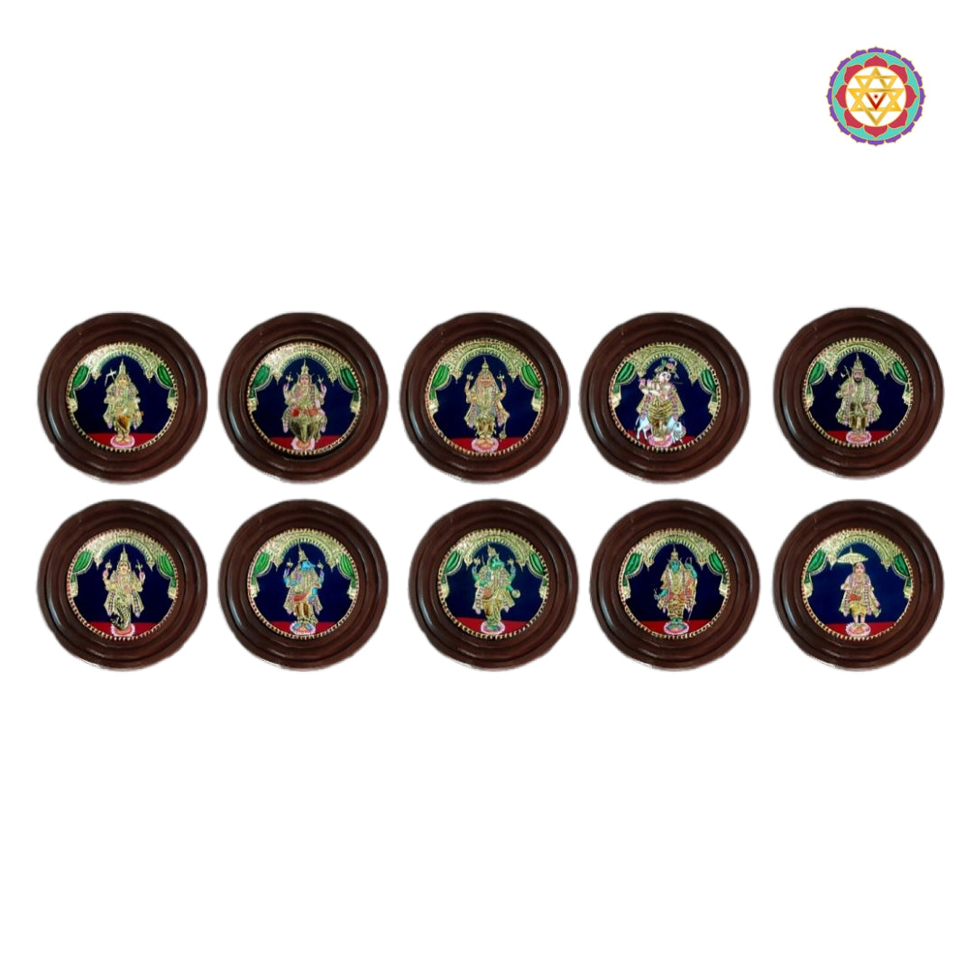 Set of Ten Hand-Painted Tanjore Paintings Lord Vishnu Dasavatar
