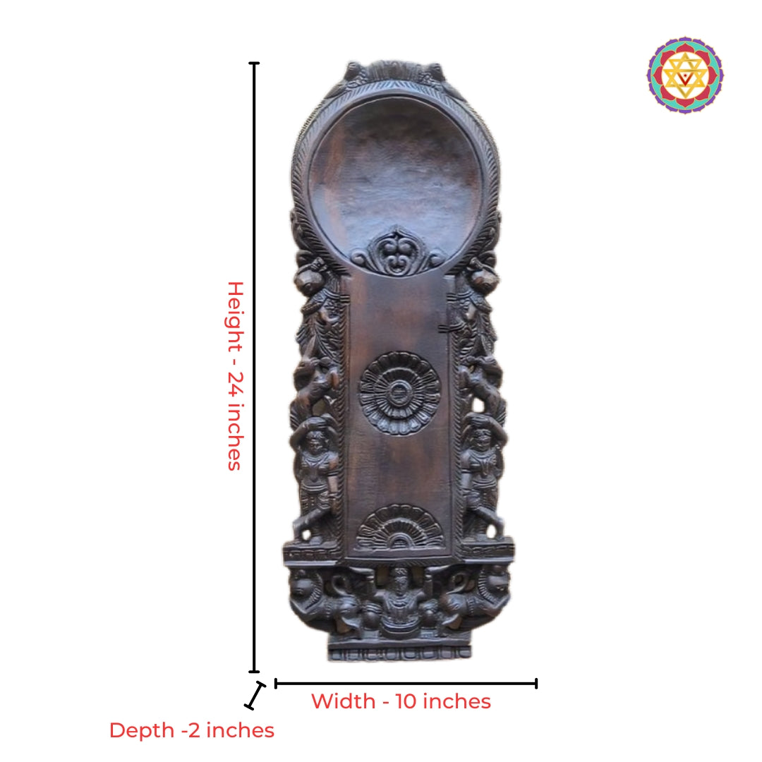 Full view of Chettinad style carved wooden heritage decor panel
