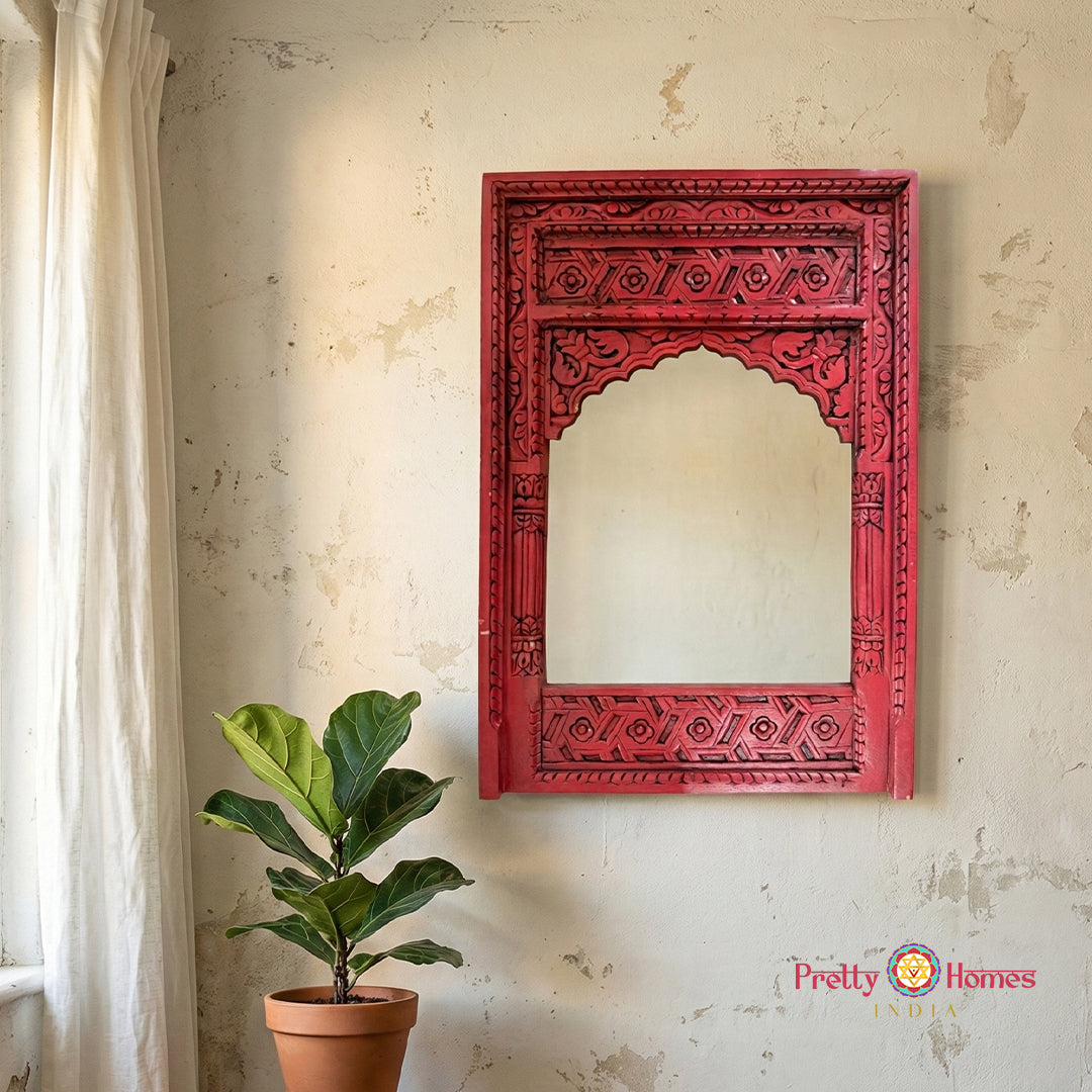 Traditional jharokha wooden frame with intricate heritage carving design