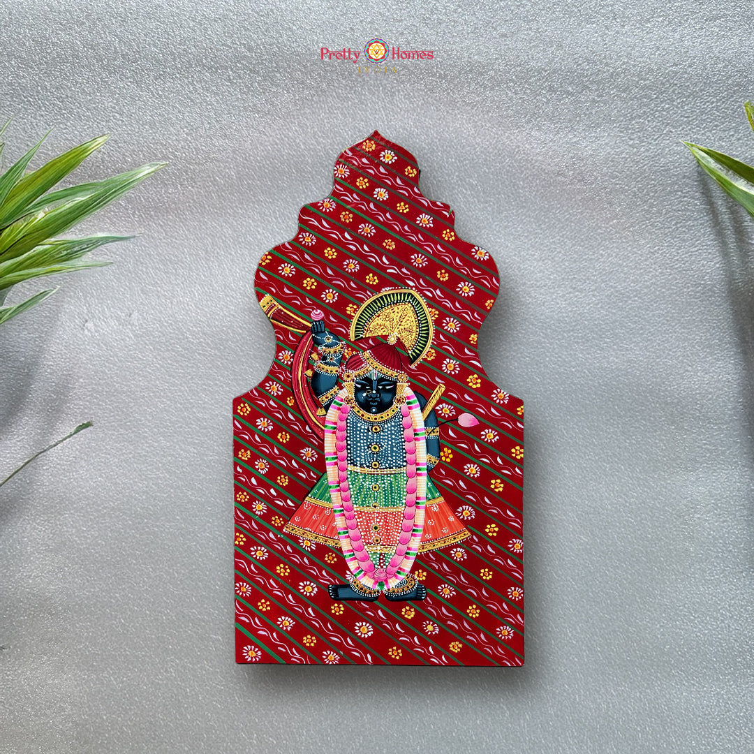 Arched hand painted Shrinathji Pichwai wall hanging frame traditional devotional Indian decor