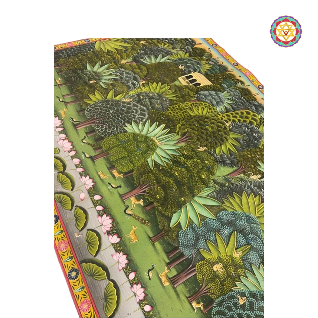 Detailed heritage craftsmanship in jungle-themed pichwai wall art composition