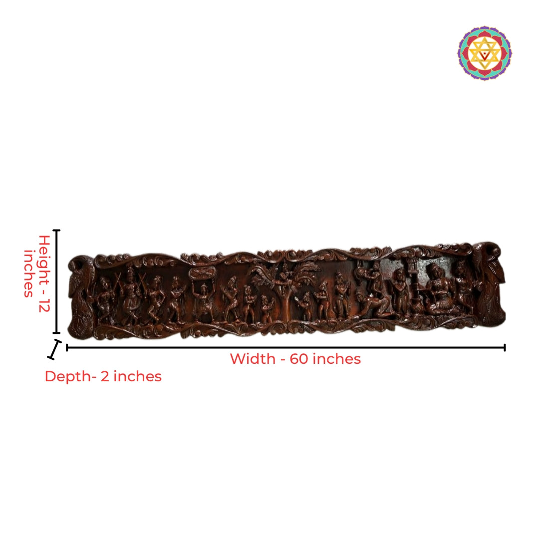 teak wood krishna leela temple wall carving