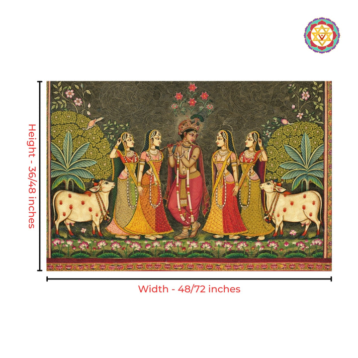 Traditional Indian Pichwai Painting Flute Krishna