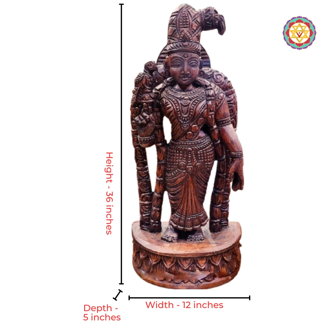 Close-up detailing of Meenakshi Amman wooden sculpture with temple craftsmanship