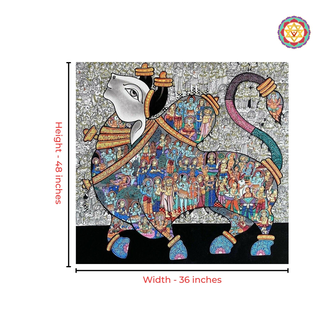 Intricate Nandi Pichwai with divine figures
