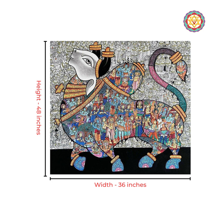 Intricate Nandi Pichwai with divine figures