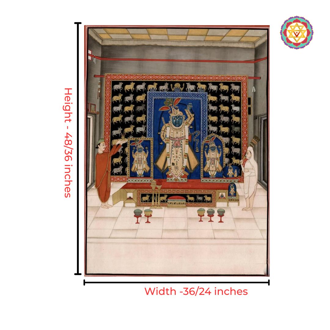 traditional pichwai painting with shrinathji and cows