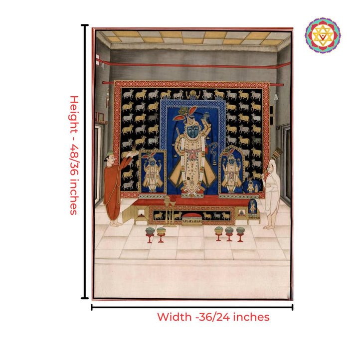 traditional pichwai painting with shrinathji and cows