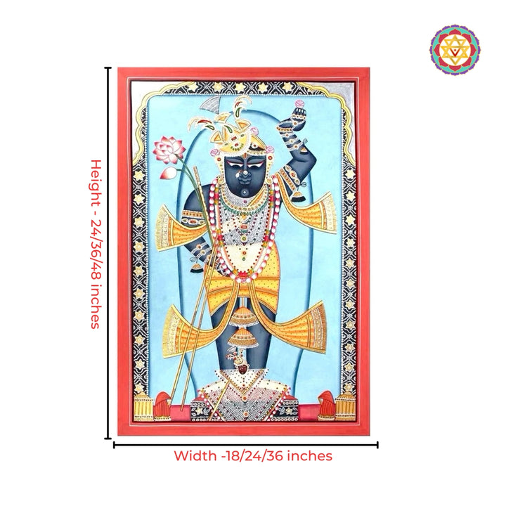 Powder blue Shrinathji Darshan Pichwai art detailing