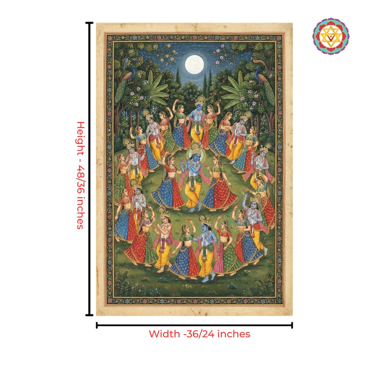 Traditional Raas Leela Pichwai art with Krishna and gopis