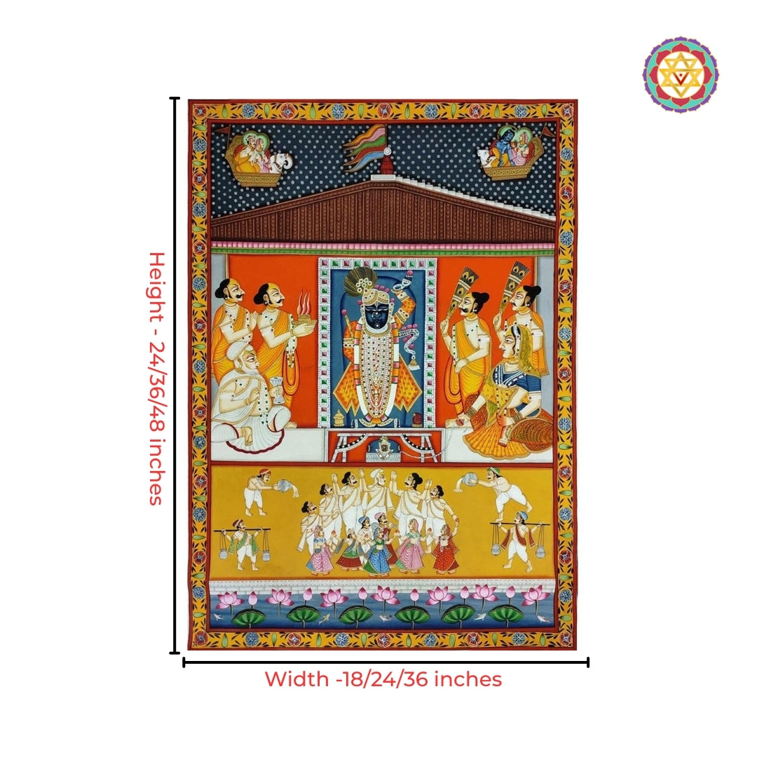 Traditional Pichwai art detailing of Shrinathji Rajbhog darshan