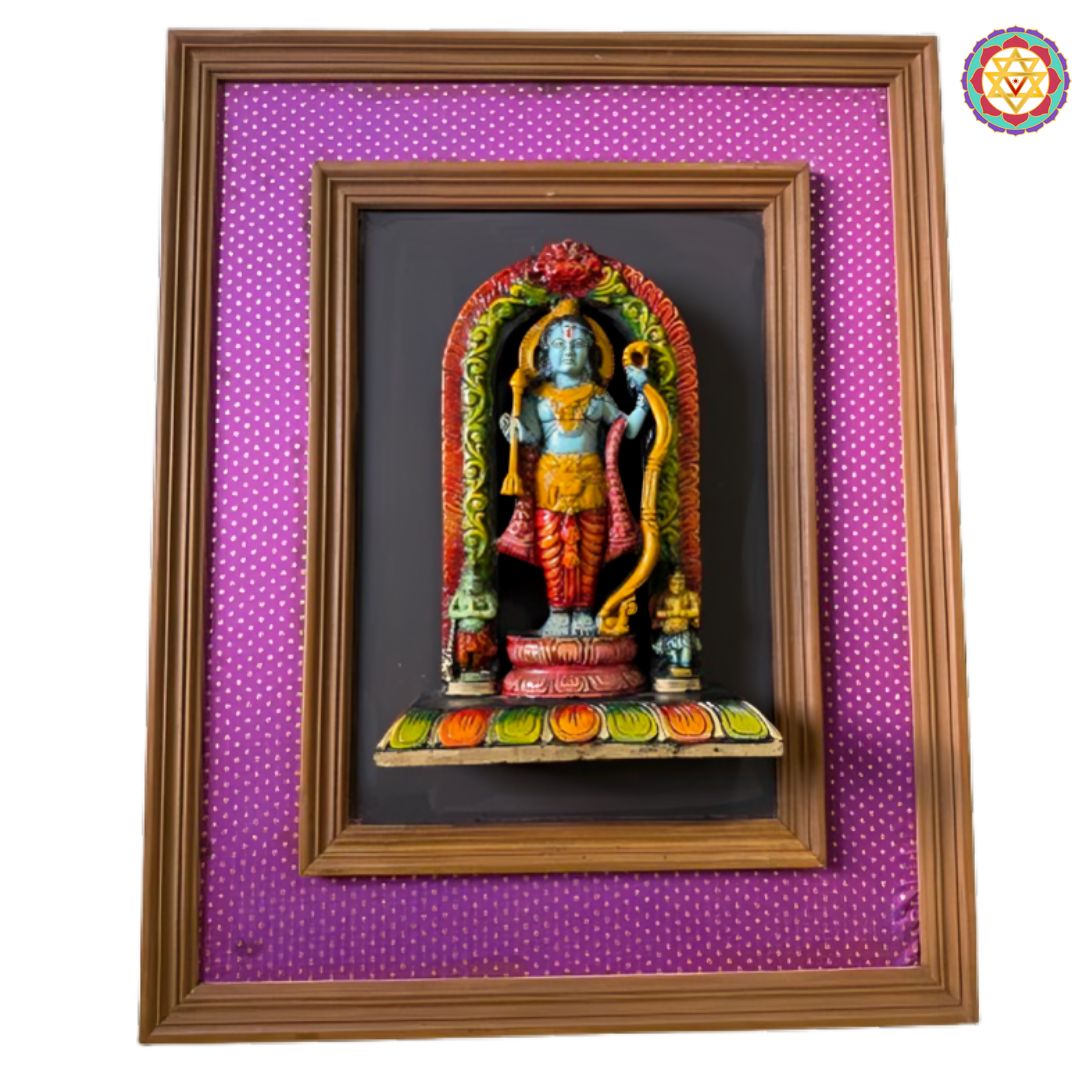 handcrafted wooden ram wall decor panel with golden frame - purple color