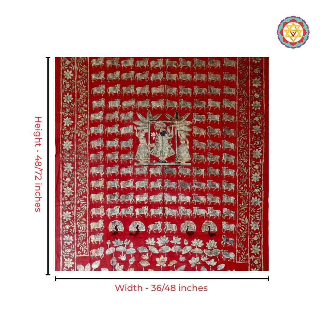 Large Shrinathji Pichwai painting with sacred cows