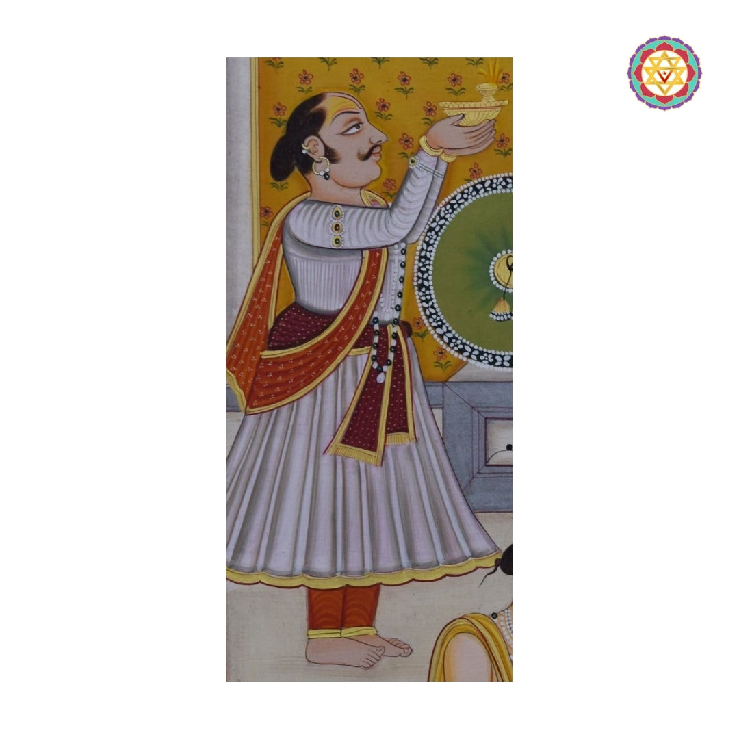 Traditional Pichwai art detailing of Shrinathji with devotees