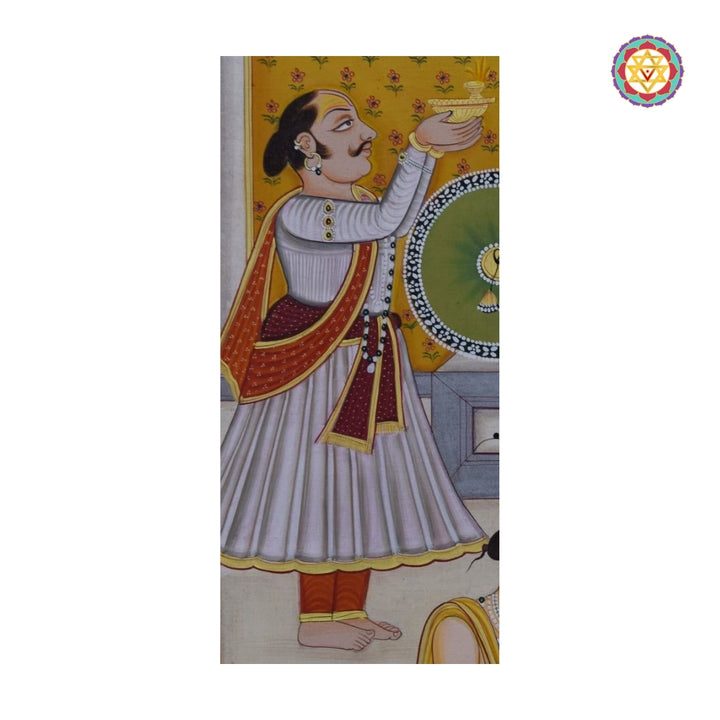 Traditional Pichwai art detailing of Shrinathji with devotees