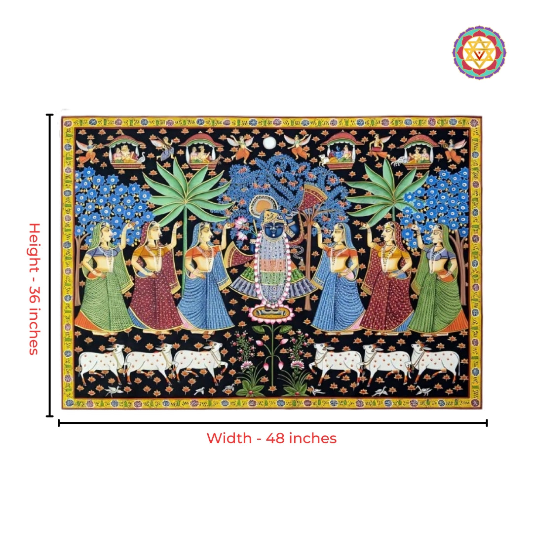 Detailed floral forest section of Shrinathji pichwai wall art