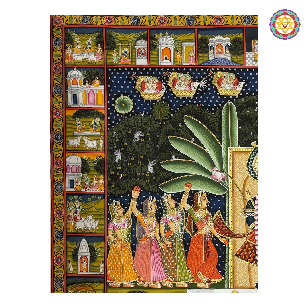 Grand heritage Shrinathji pichwai wall art with forest-inspired motifs