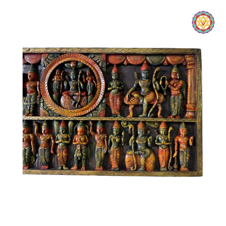 Hand carved teak Ramayan wall art