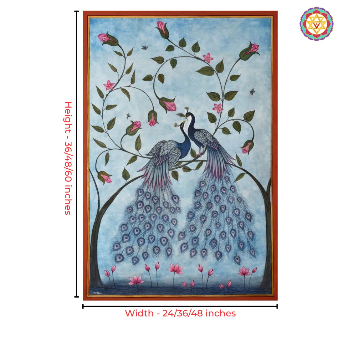 Traditional wall decor peacock Pichwai for elegant homes.
