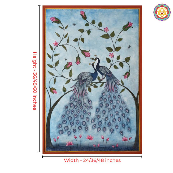 Traditional wall decor peacock Pichwai for elegant homes.