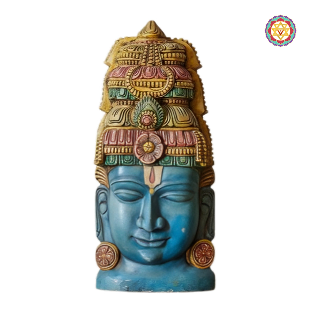 Close-up view of Lord Vishnu sculpture with intricate handcrafted detailing