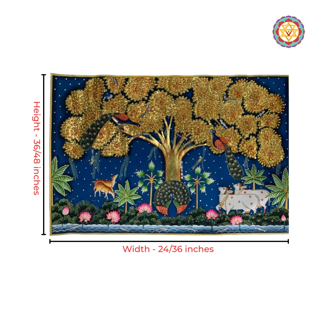 Horizontal handpainted Pichwai in embossed style