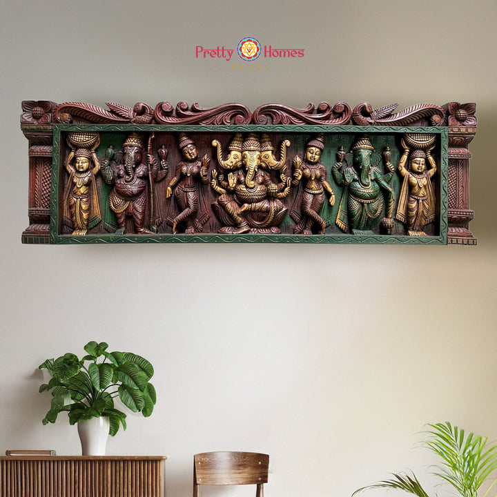 trisunda ganesha wooden wall panel pooja room decor