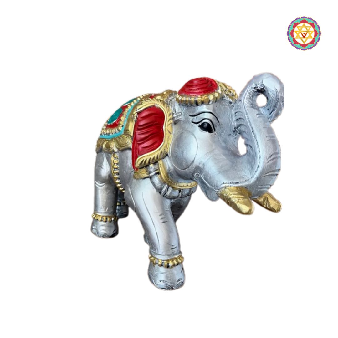 silver multicoloured wooden elephant decorative piece