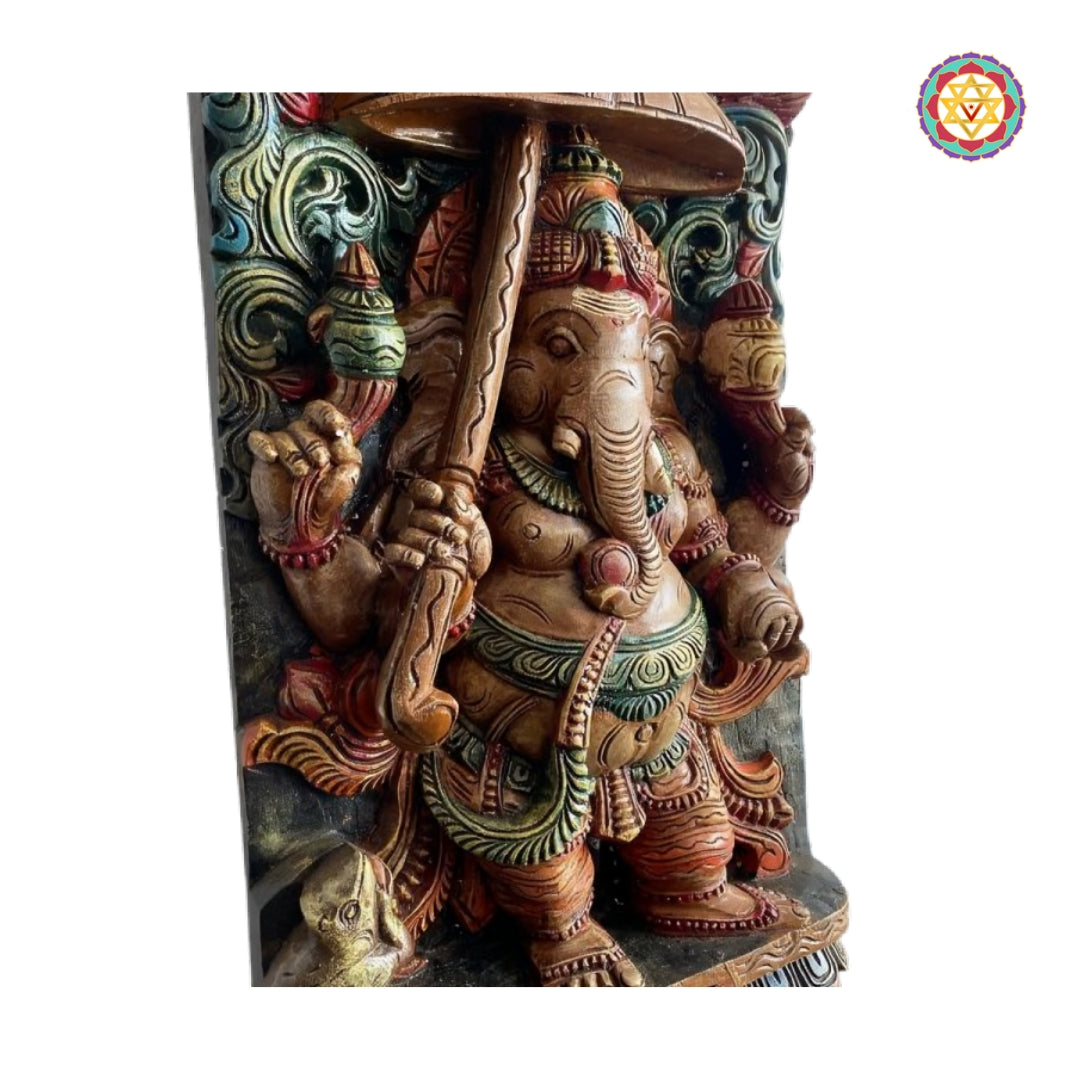 Traditional god statue Ganesha with floral carving wall art