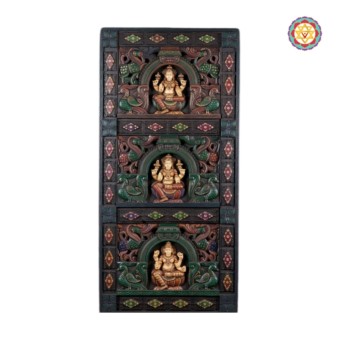 Traditional Hand-Carved Ganesh Lakshmi Saraswati Wall Decor