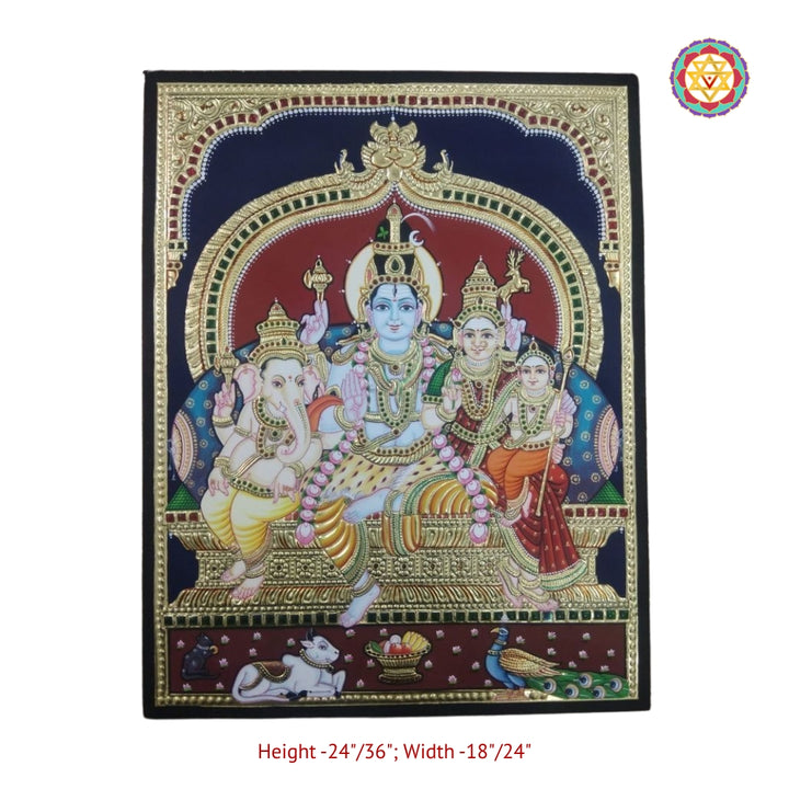 Handcrafted Shiva Parivar Tanjore painting with real 22K gold detailing premium devotional wall decor