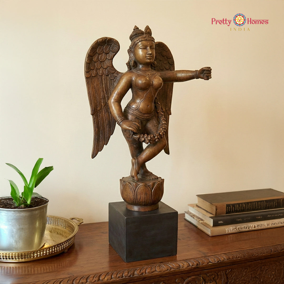 Vintage hand-carved Indian Gandharva tabletop sculpture with celestial angel form