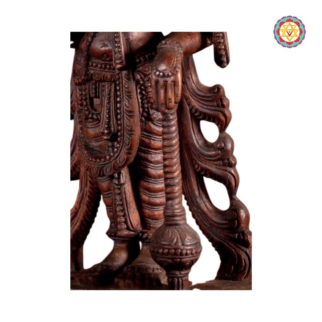 wooden statue lord vishnu detailed carving traditional design