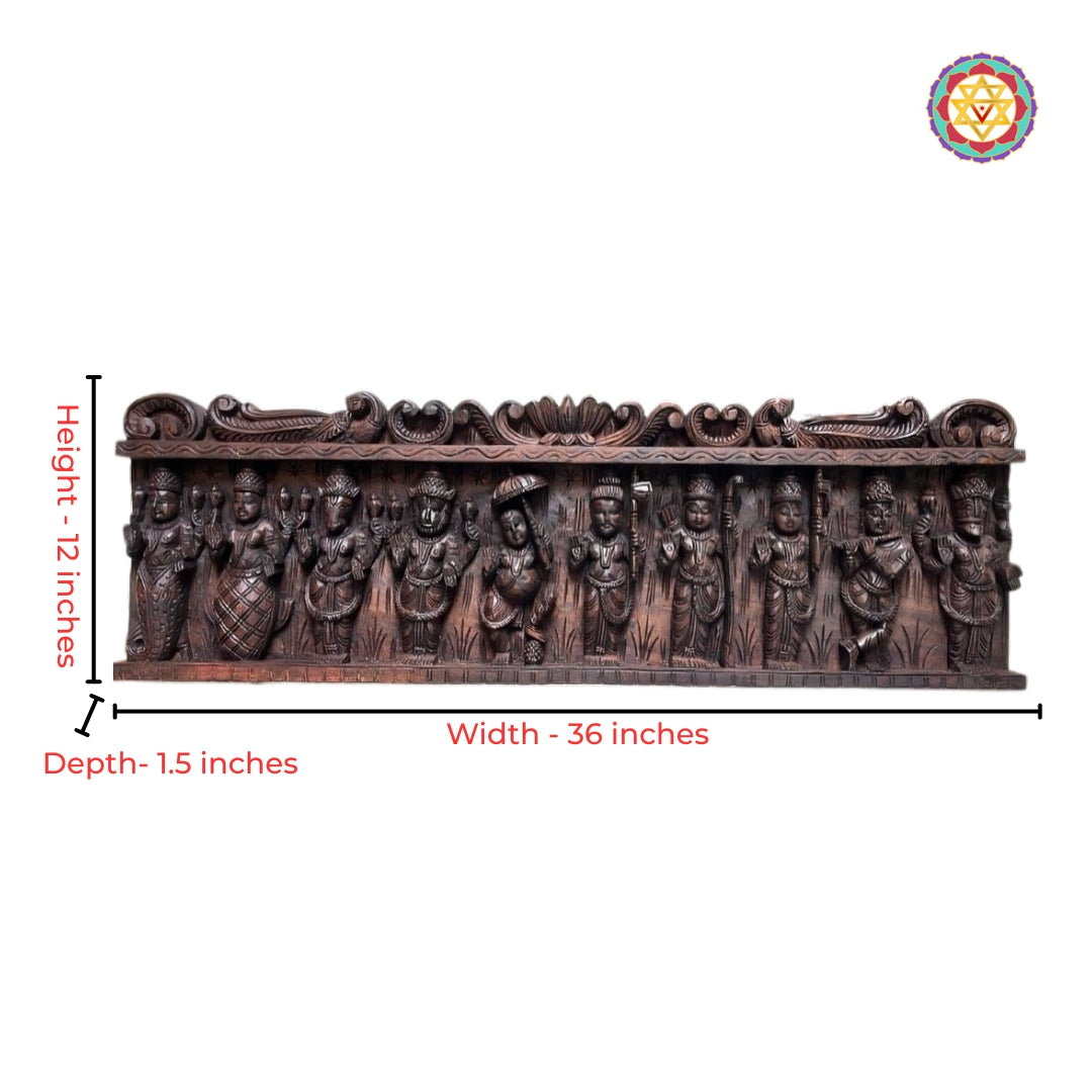 hand carved vishnu dashavatara wall art teak wood