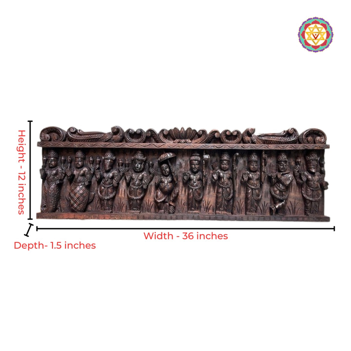 hand carved vishnu dashavatara wall art teak wood