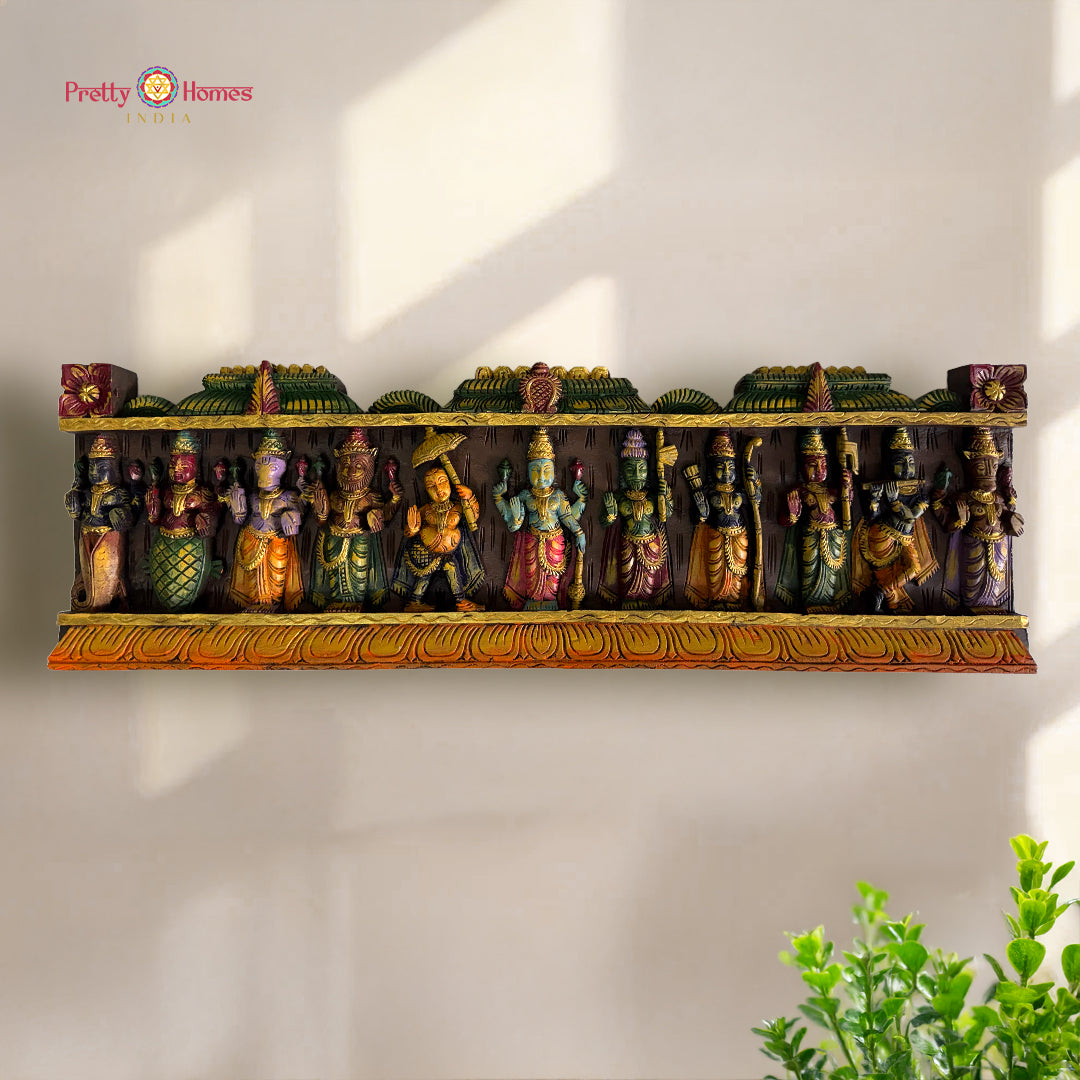 vishnu dashavatara wood wall art gopuram panel