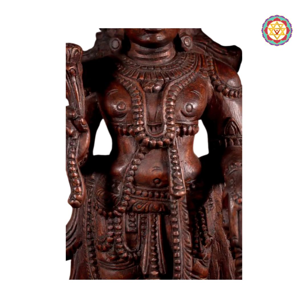 lord vishnu wooden statue with wooden polish finish carving