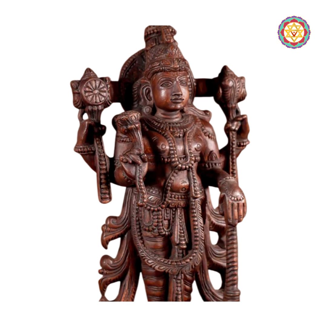 handcarved wooden sculpture lord vishnu polished finish