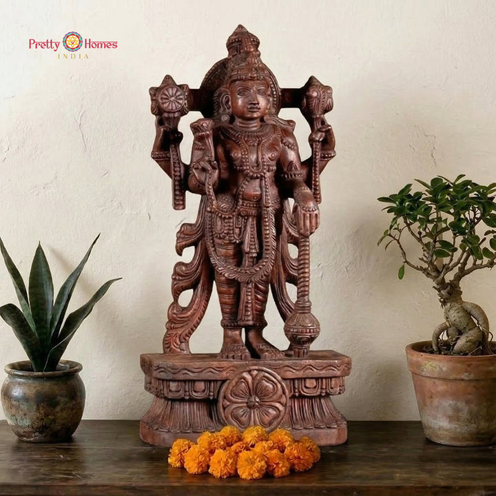 lord vishnu wooden statue decor multicolour carved artwork
