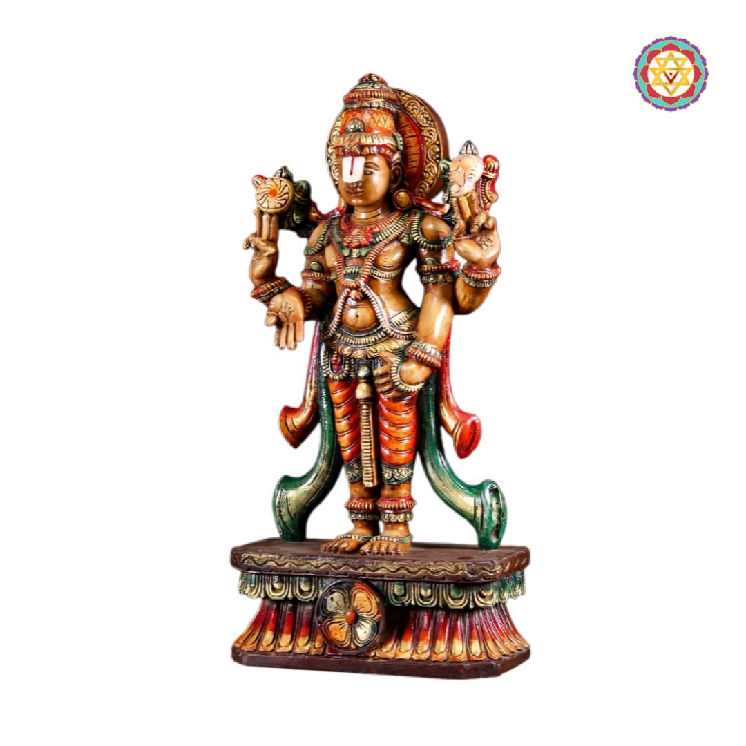 wooden statue lord vishnu carved traditional sculpture for pooja