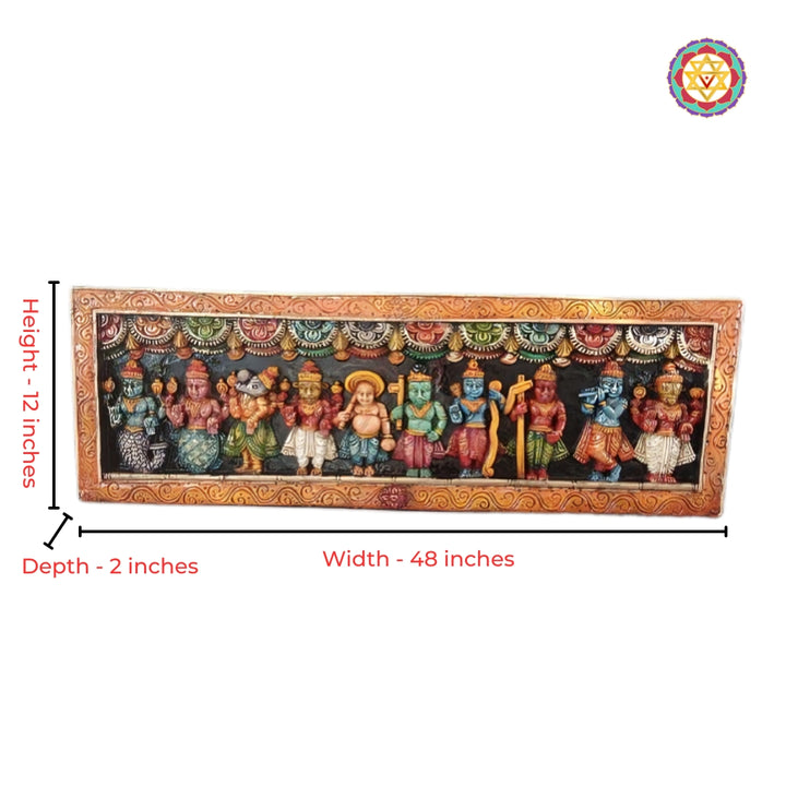 Close-up detailing of horizontal Dasavathar panel with temple artistry