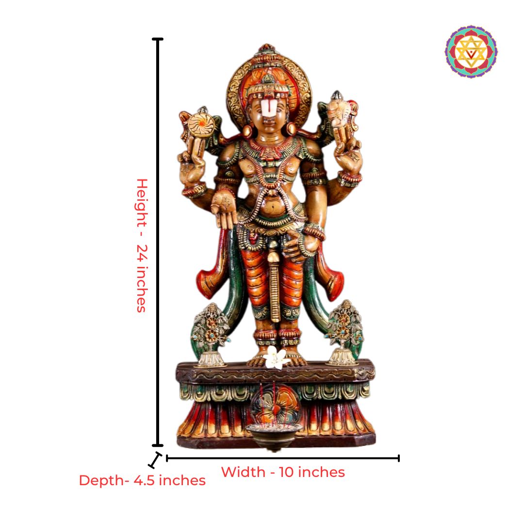 handcarved wooden sculpture lord vishnu multicolour finish