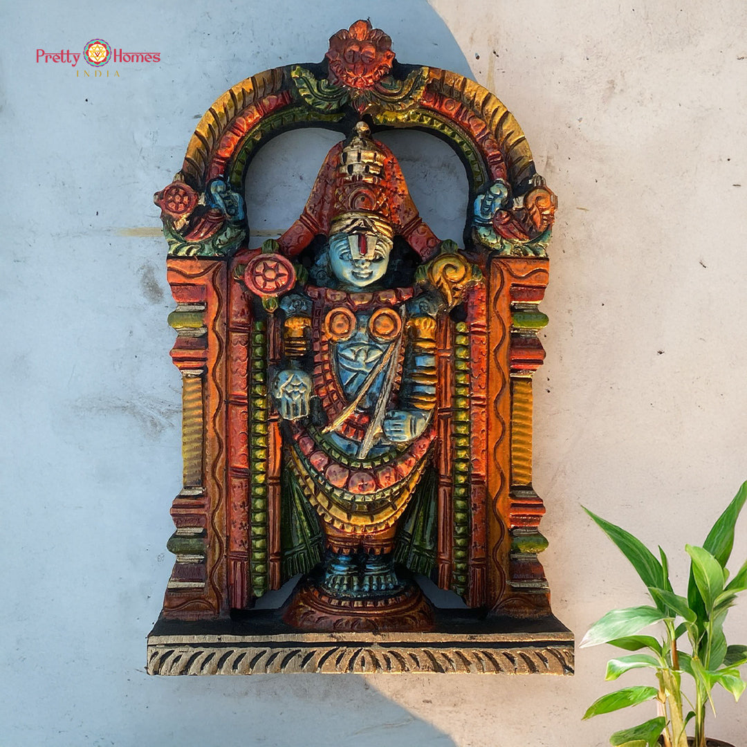 Hand-carved wooden Balaji statue wall mount and table top