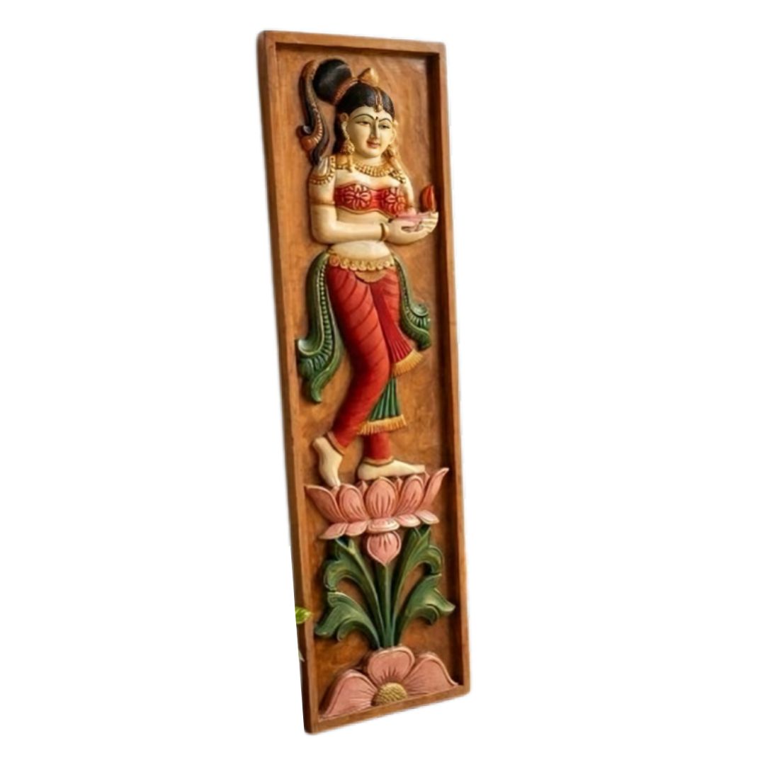 indian home decor wooden wall decor welcoming lady